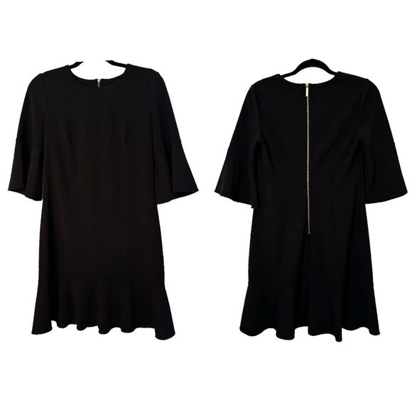 ELLEN TRACY Woman's Black Bell Sleeve Ruffle Hem Exposed Back Zipper Size 6 - Picture 1 of 12